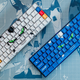 The Higround Basecamp 65 Gundam Wing keyboards photographed against Gundam Wing schematics.